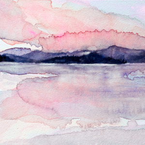 Lake at Sunset Watercolor