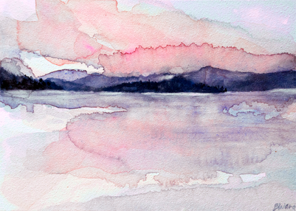 Lake at Sunset Watercolor